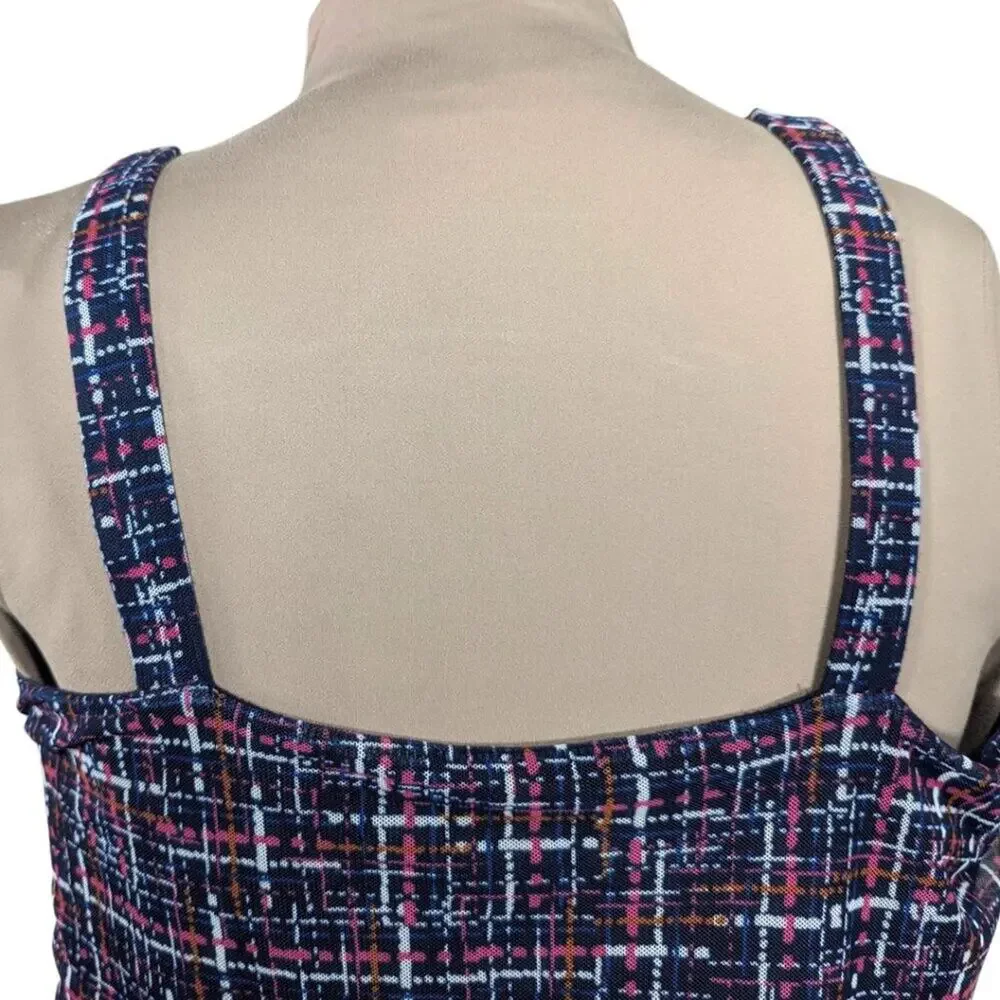 Chico's 2 (Large) Sleeveless Lined Navy Blue V-Neck Geometric Pattern Top